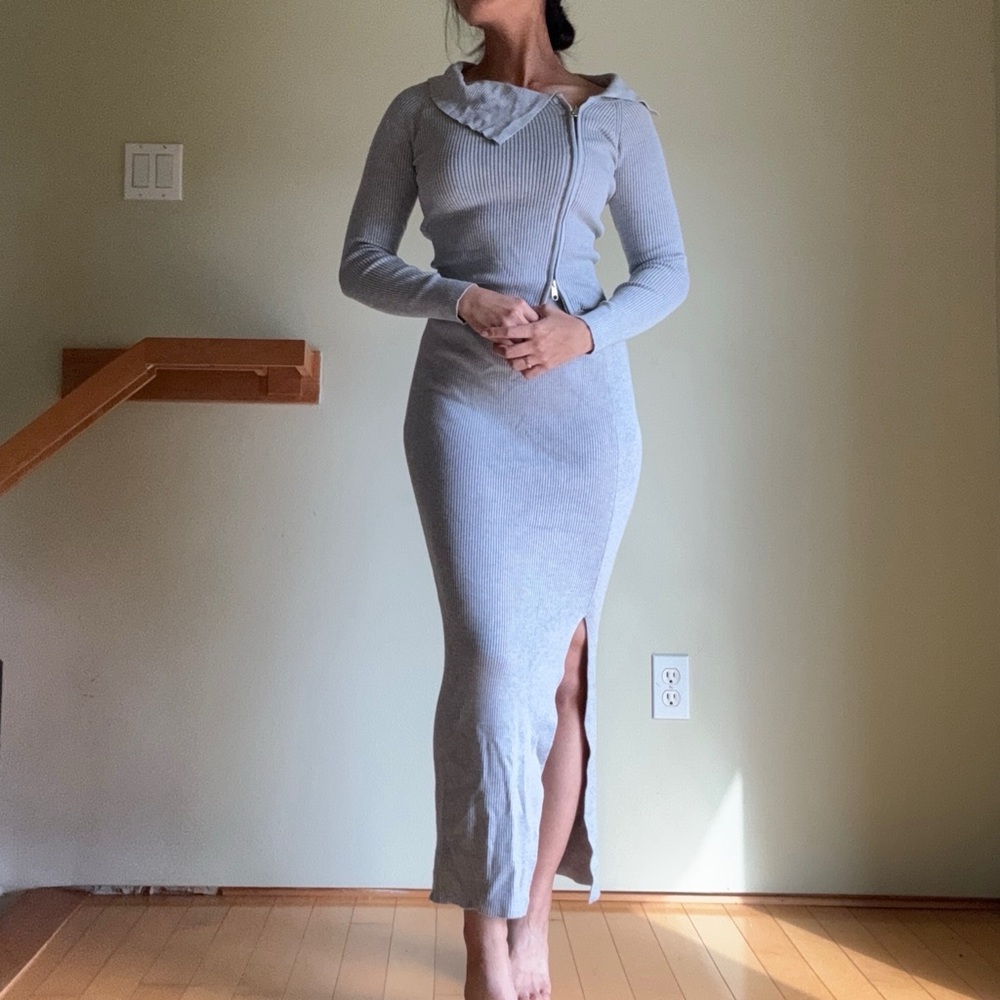 NEW STRADIVARIUS GRAY KNIT JUMPER LONG SKIRT MATCHING SET